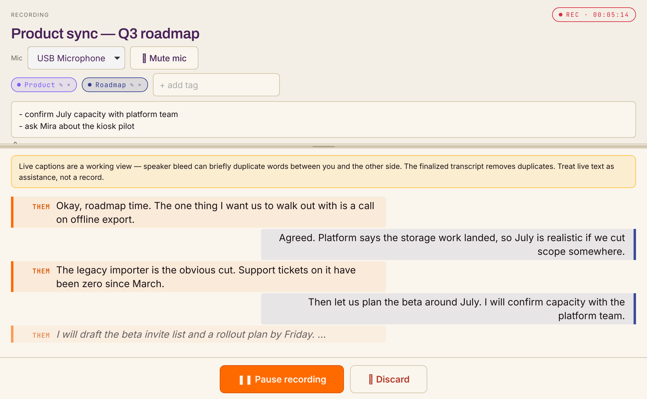 Live transcript